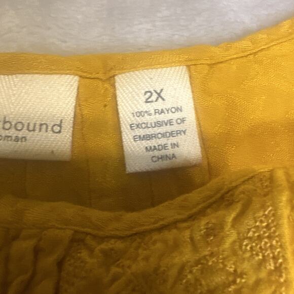 Westbound Woman Blouse Shirt Women's 2X Tiered Mustard Yellow 3/4 Sleeve Flowy - Picture 6 of 11